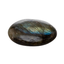 Load image into Gallery viewer, &quot;Labradorite palm stone with multicolored flash on a white background,&quot; - Down to Earth.
