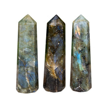 Load image into Gallery viewer, "Three Labradorite Towers on a white background," - Down to Earth.
