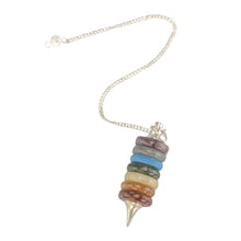 Load image into Gallery viewer, Layered 7 Chakra Pendulum top down on a white background - Down To Earth
