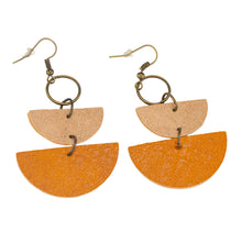 Load image into Gallery viewer, Leather Geometric Semicircle Dangle Earrings top down displayed on a white background - Down To Earth
