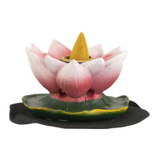 Load image into Gallery viewer, Lotus BackFlow Incense Burner with cone front facing on a white background - Down To Earth
