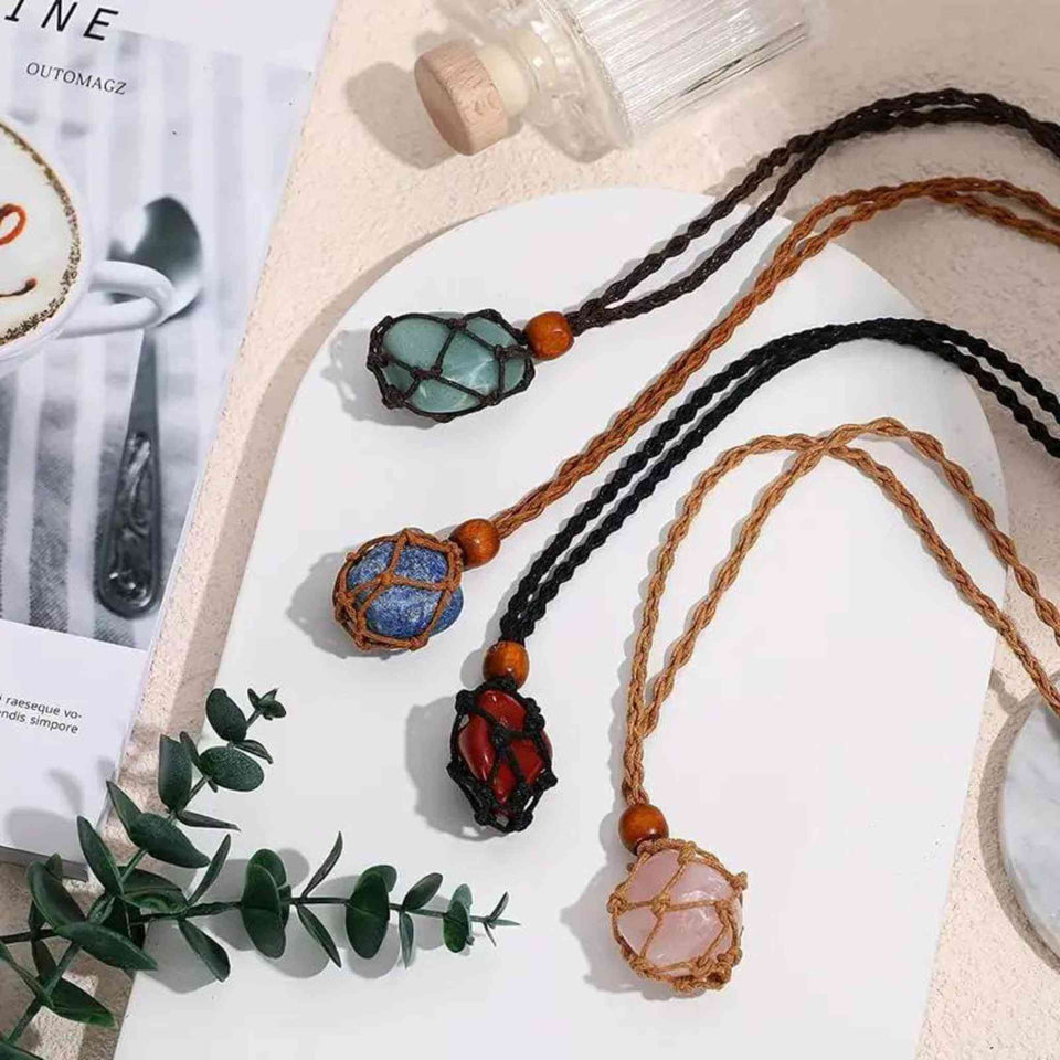 3 Different Colors Of Macrame Adjustable Crystal Cage Necklaces