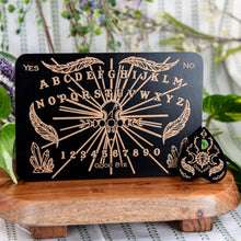 Load image into Gallery viewer, Crow &amp; Crystal Mini Spirit Board on a wooden surface - Down to Earth
