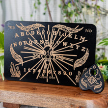 Load image into Gallery viewer, Crow &amp; Crystal Mini Spirit Board on a wooden surface - Down to Earth
