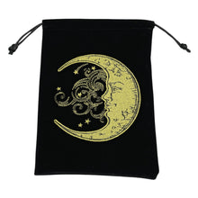 Load image into Gallery viewer, Black Velvet Tarot Bag with embroidered yellow moon design - Down To Earth
