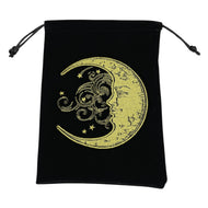 Black Velvet Tarot Bag with embroidered yellow moon design - Down To Earth