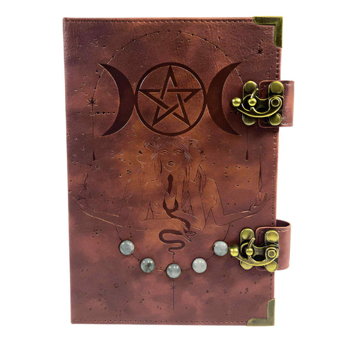 Moon Cycle Leather Journal Front - Down To Earth