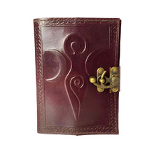 Load image into Gallery viewer, Moon &amp; Fertility Goddess Leather Journal Front - Down To Earth
