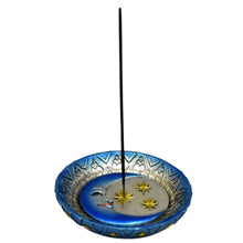 Load image into Gallery viewer, Blue and silver moon and stars upright incense stick holder - Down To Earth
