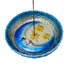 Load image into Gallery viewer, Blue and silver moon and stars upright incense stick holder - Down To Earth
