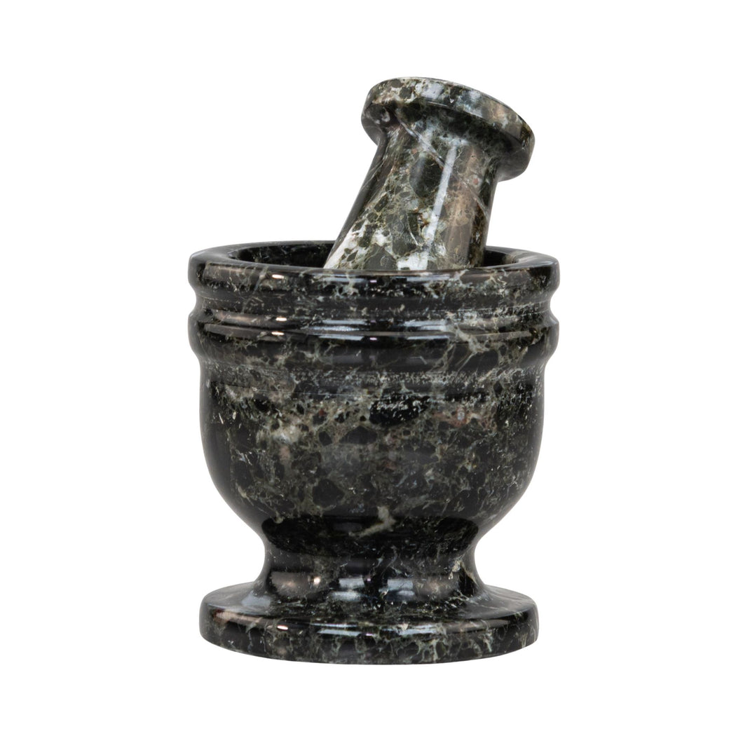 Mortar Pestle Black Zebra 2.5in full on a white background - Down to Earth 