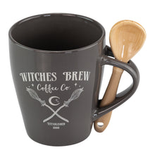 Load image into Gallery viewer, Mug Spoon Set Witches Coffee Front Angled White Background - Down To Earth
