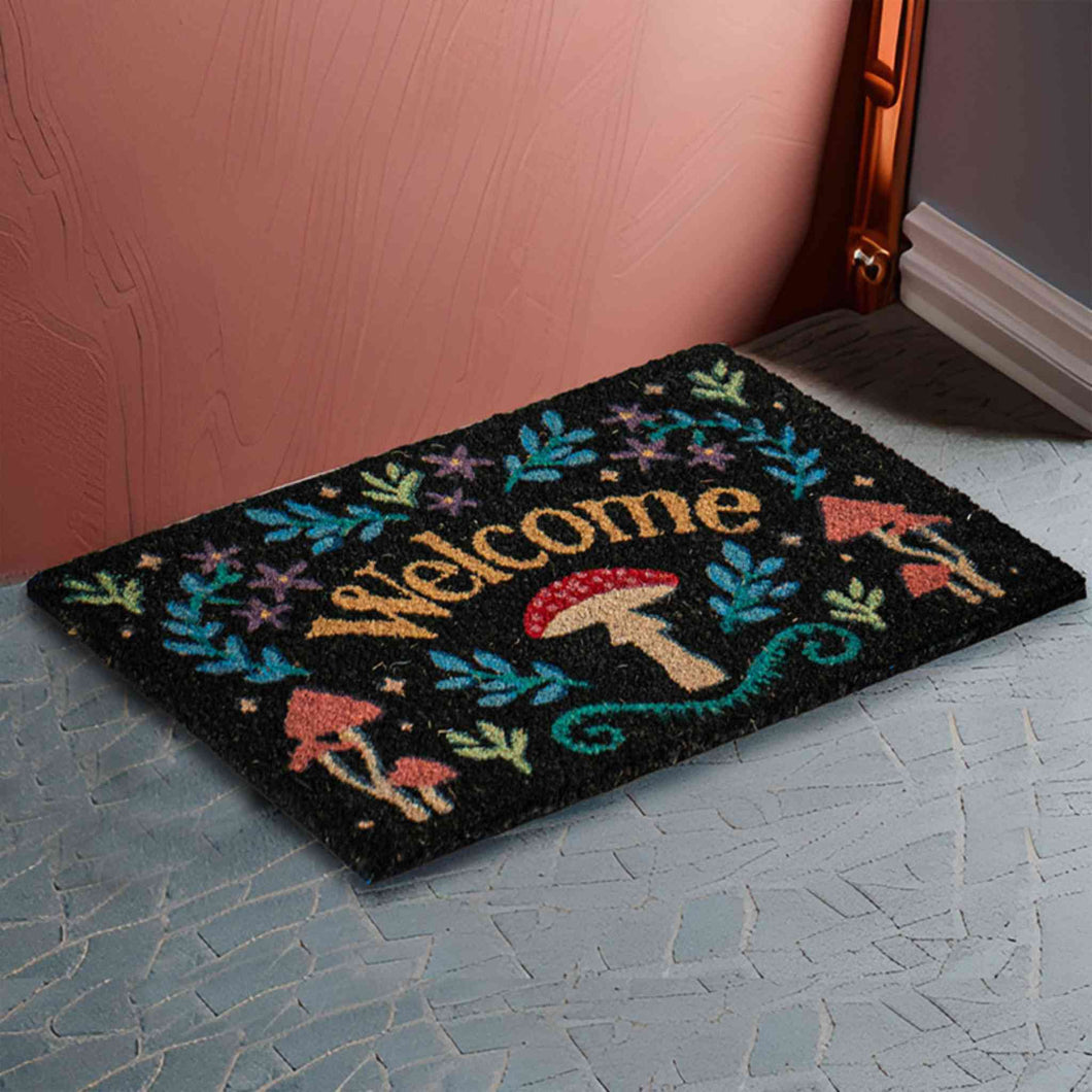 Mushroom Welcome Doormat Staged - Down To Earth