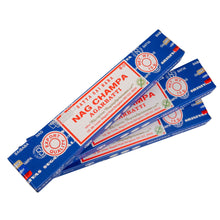 Load image into Gallery viewer, &quot;Three packs of Nag Champa Satya Incense sticks on a white background,&quot; - Down to Earth.
