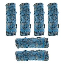 Load image into Gallery viewer, "Set of six blue Nag Champa White Sage smudge sticks on a white background," - Down to Earth.
