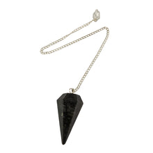 Load image into Gallery viewer, Nuummite Faceted Pendulum on a white background - Down To Earth
