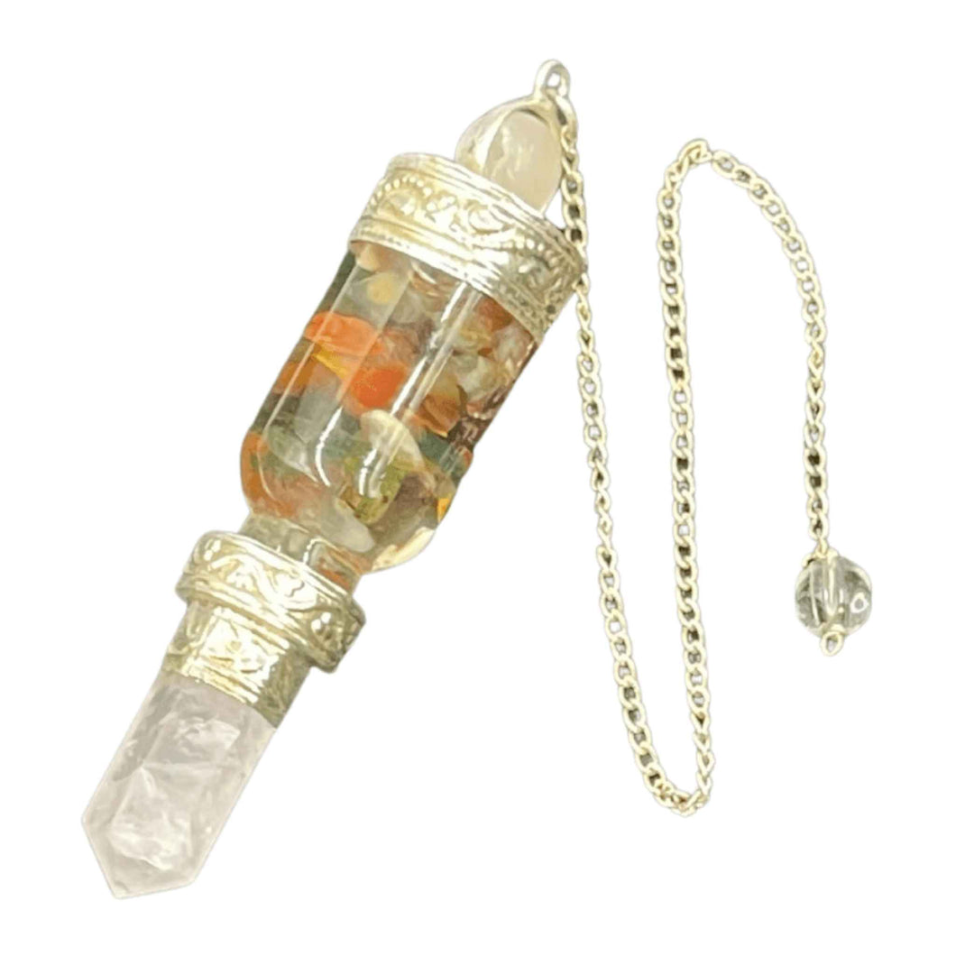 Orgone Energy Chakra Pendulum with Rose Quartz sphere and Point - Down To Earth