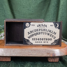 Load image into Gallery viewer, Ouija Board Wooden Box front facing with box open on a style background - Down To Earth
