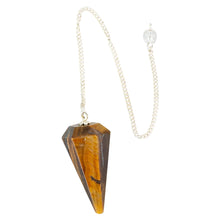 Load image into Gallery viewer, Tiger’s Eye Faceted Pendulum on a white background - Down to Earth
