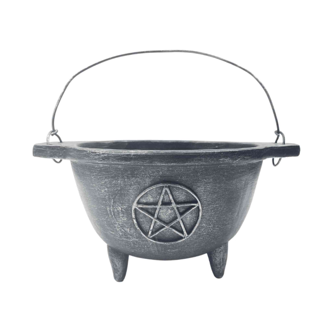 Pentagram Resin Cauldron Front View - Down To Earth