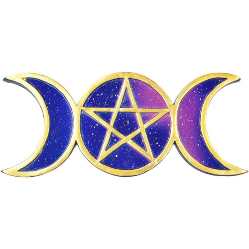 Colorful galaxy themed pentagram Triple Moon Incense Burner - Down To Earth