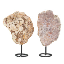 Load image into Gallery viewer, Pink Amethyst on Stand on a white background second angle - Down to Earth
