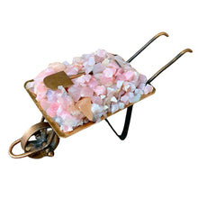 Load image into Gallery viewer, Pink Opal Crystal Chips inside a metal Wheelbarrow - Down To Earth Crystal Tabletop Decor
