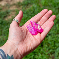 Pink Aura Quartz Raw in Palm of a Hand - Down To Earth