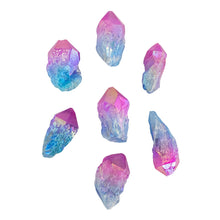 Load image into Gallery viewer, 1 lb of Pink &amp; Blue Aura Quartz Point on a white background - Down To Earth
