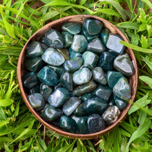 Load image into Gallery viewer, Polished Green Moss Agate in a coconut bowl - Down To Earth
