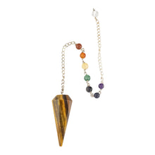 Load image into Gallery viewer, Tiger's Eye Faceted Pendulum with 7 Chakra front facing on a white background - Down To Earth
