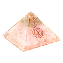 Load image into Gallery viewer, Orgonite Crystal Pyramid Rose Quartrz side angle - Down to Earth
