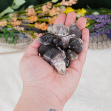 Load image into Gallery viewer, Raw Smoky Chevron Amethyst Points in hand - Down to Earth 
