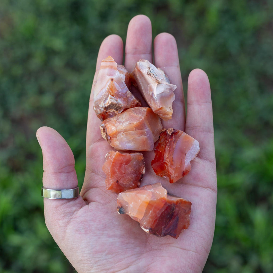 Raw Carnelian in the Palm of a Hand - Down To Earth