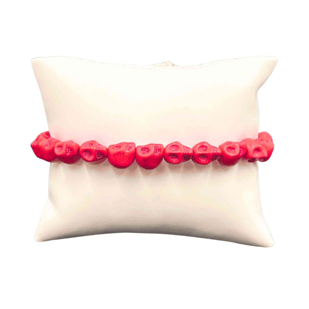 Red Skull Bead Stretch Bracelet - Down To Earth