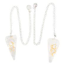Load image into Gallery viewer, Clear Quartz Reiki Faceted Pendulum displayed on a white background top down shot group photo - Down to Eart
