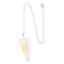 Load image into Gallery viewer, Clear Quartz Reiki Faceted Pendulum displayed on a white background top down shot - Down to Eart
