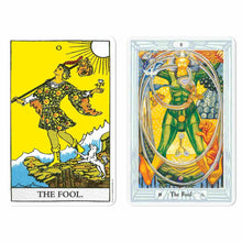 Load image into Gallery viewer, The Complete Tarot Kit Rider Waite and Crowley Thoth Tarot The Fool Cards- Down To Earth
