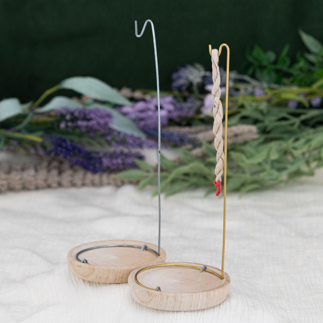 Rope Incense Holder Burner styled photo with flowers in the foreground - Down to Earth