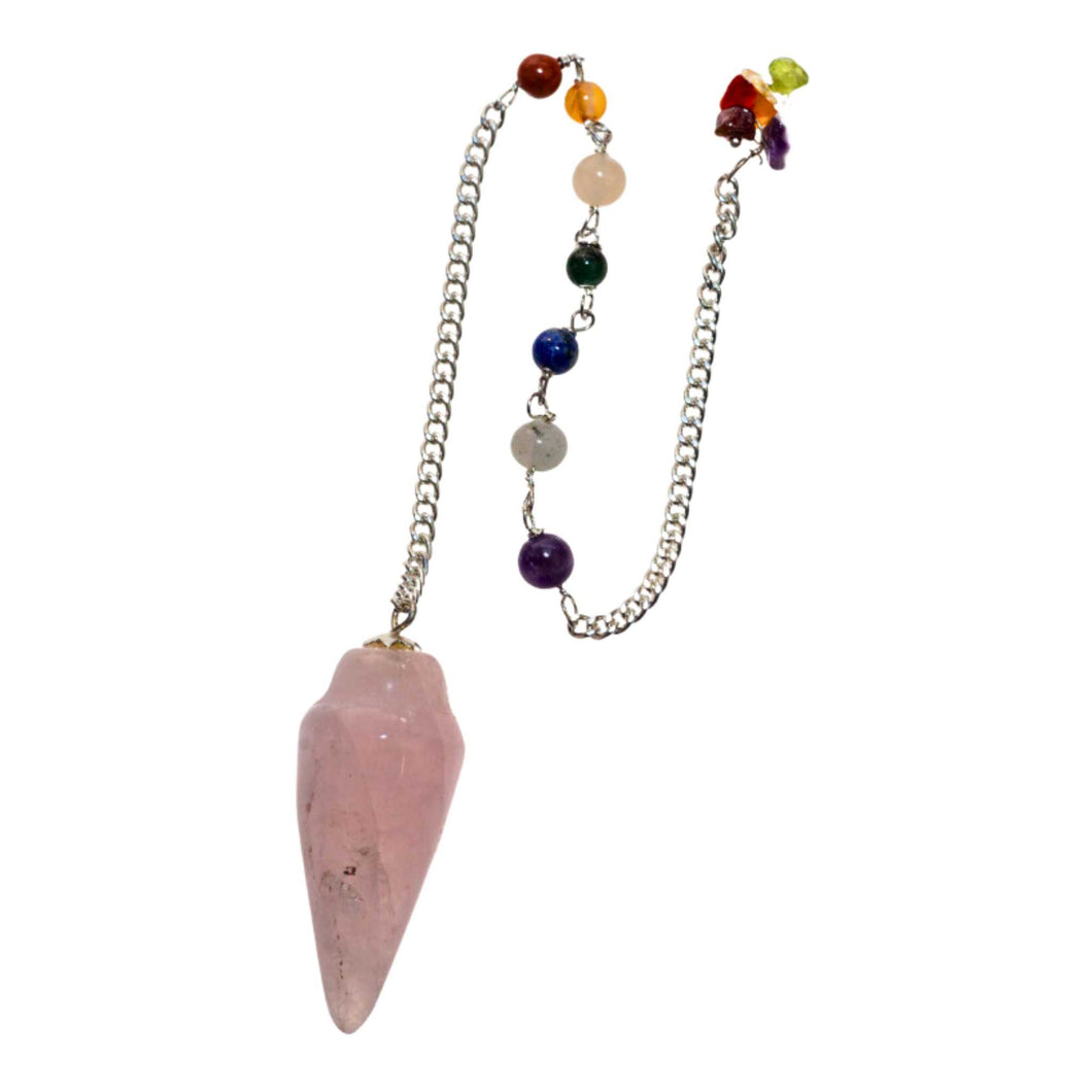 Rose Quartz Curved Pendulum with 7 Chakra Stones - Down To Earth