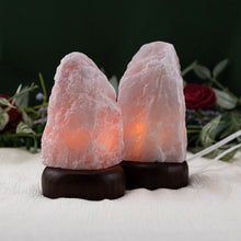 Load image into Gallery viewer, Rose Quartz lamp with flowers on the foreground - Down to Earth
