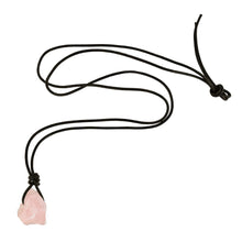 Load image into Gallery viewer, Rose Quartz Leather Cord Necklace top down on a white background - Down To Earth
