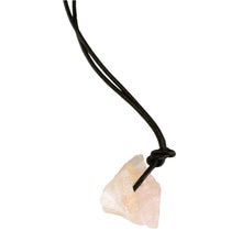 Load image into Gallery viewer, Rose Quartz Leather Necklace up close of the crystal on a white background - Down To Earth

