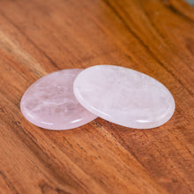 Load image into Gallery viewer, Rose Quartz Palm Stones on a wooden surface high angle - Down to Earth 
