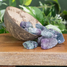 Load image into Gallery viewer, Fluorite Raw 1lb up close in a bowl displayed on a styled background - Down To Earth
