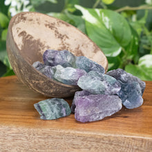 Load image into Gallery viewer, Fluorite Raw 1lb front facing in a bowl displayed on a styled background - Down To Earth
