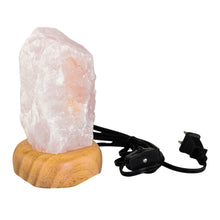Load image into Gallery viewer, Rough Rose Quartz Lamp with the cord on a white background - Down To Earth
