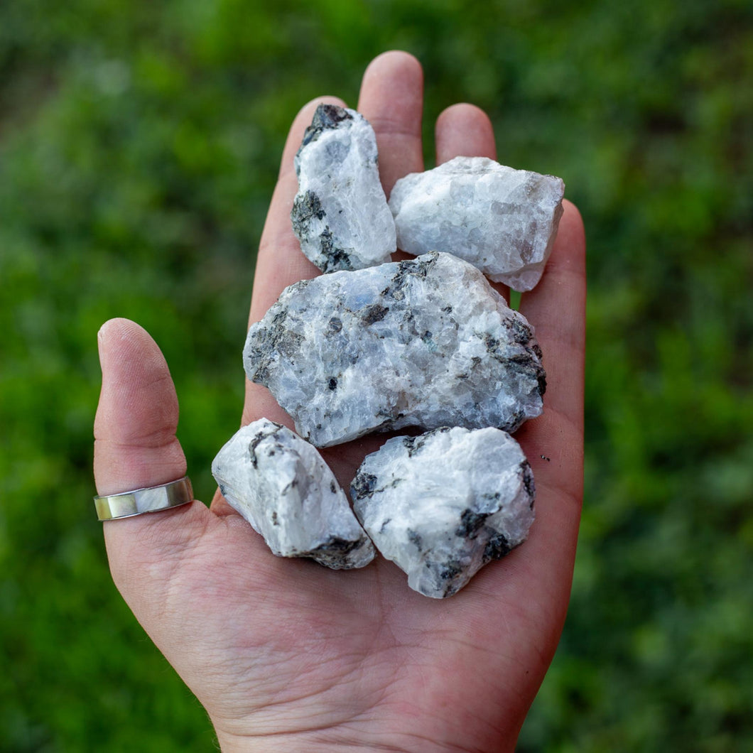 Rough Rainbow Moonstone in the palm of a Hand - Down To Earth