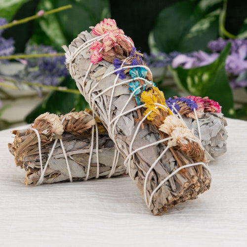 White Sage with Assorted Flowers Smudge Stick - Down To Earth
