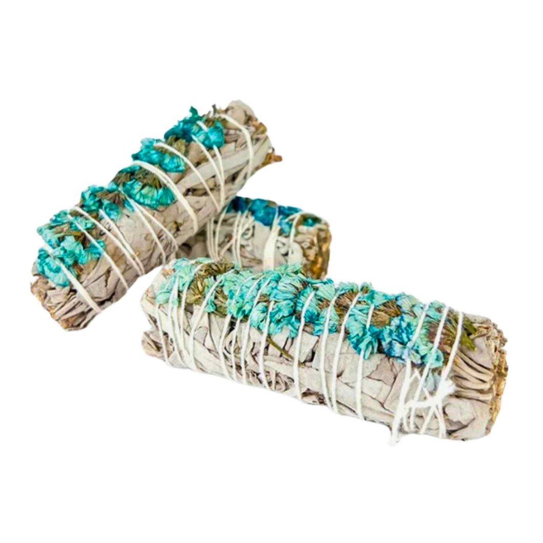 Sage With Blue Sinuata Smudge Stick - Down To Earth